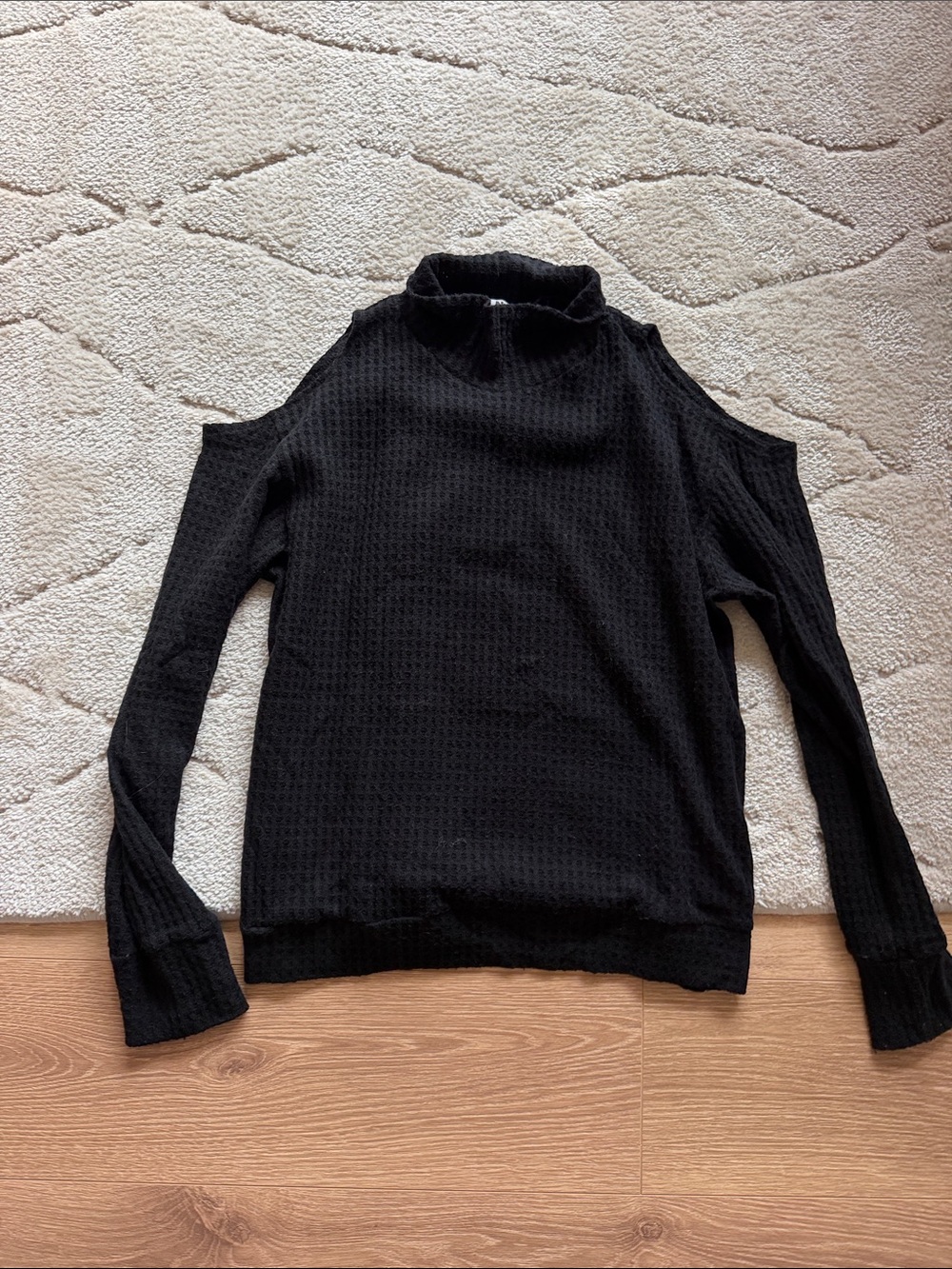 LNA Black Cold-Shoulder Knit Sweater